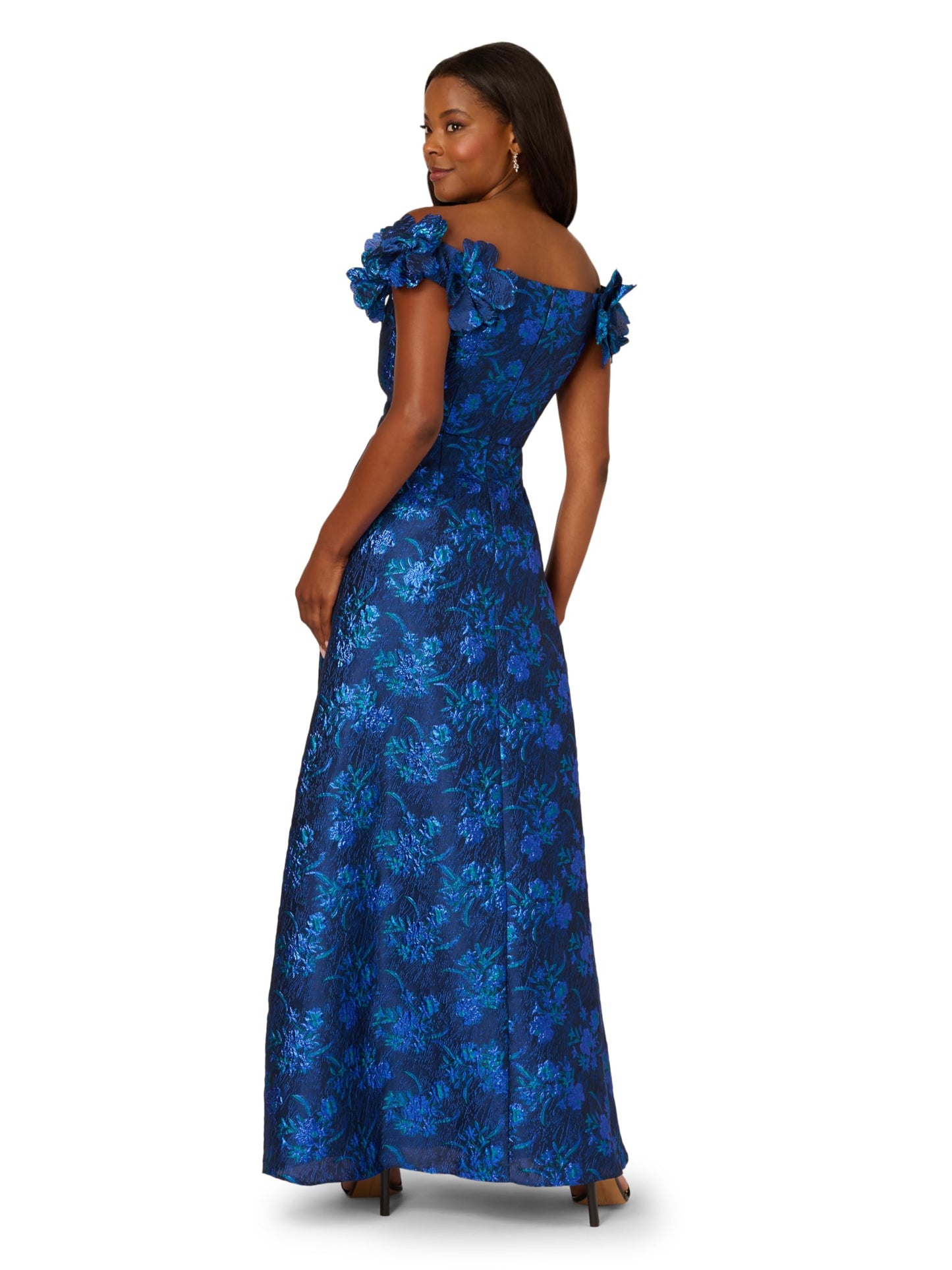 Adrianna Papell Women's Floral Jacquard Gown, Navy/Blue Multi, 18