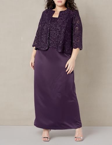 Alex Evenings Women's Plus Size Long A-Line Mock Dress with Jacket, Aubergine, 18 Plus