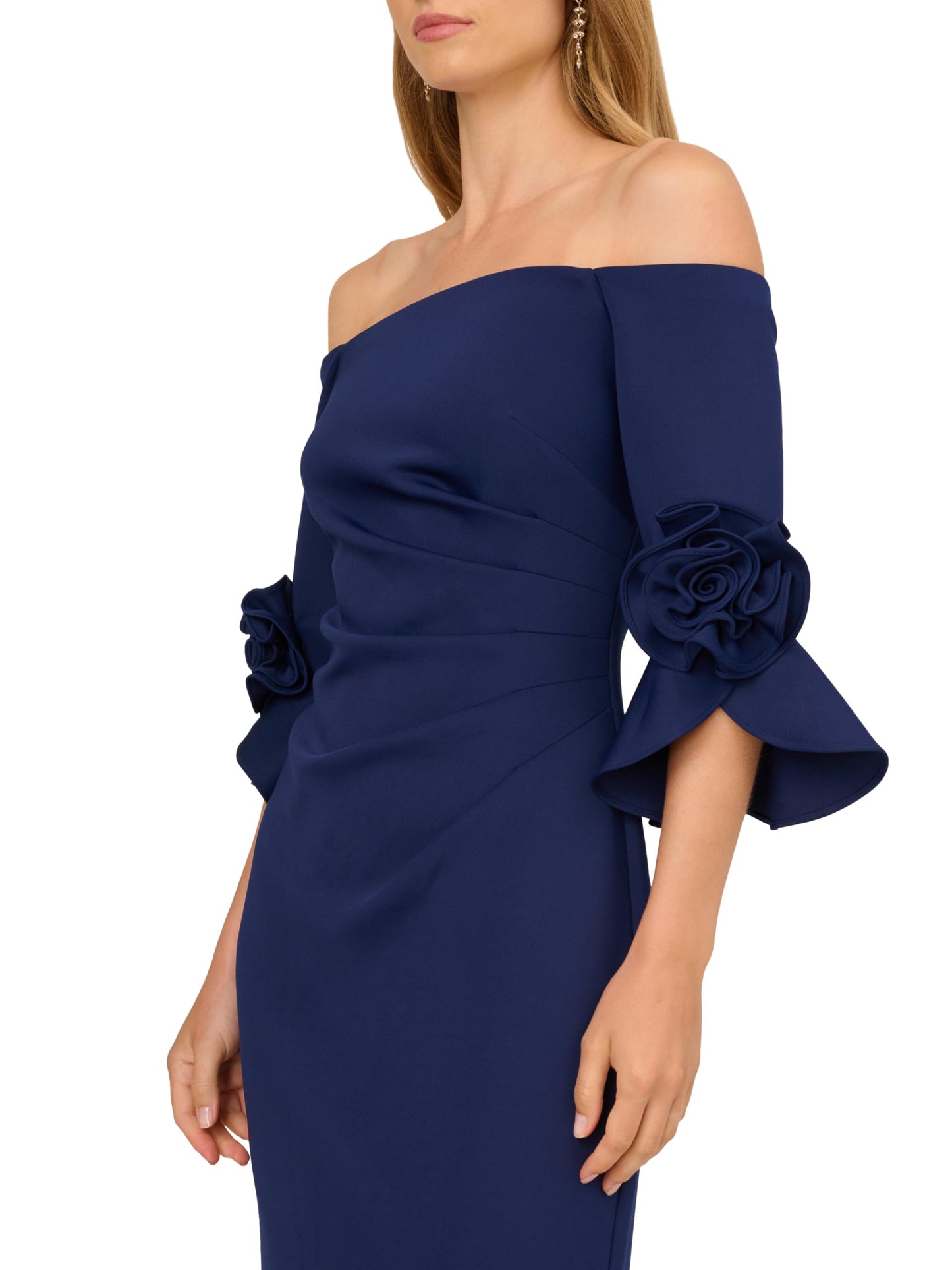 Adrianna Papell Rosette Scuba Crepe Gown, Navy Satn, 12