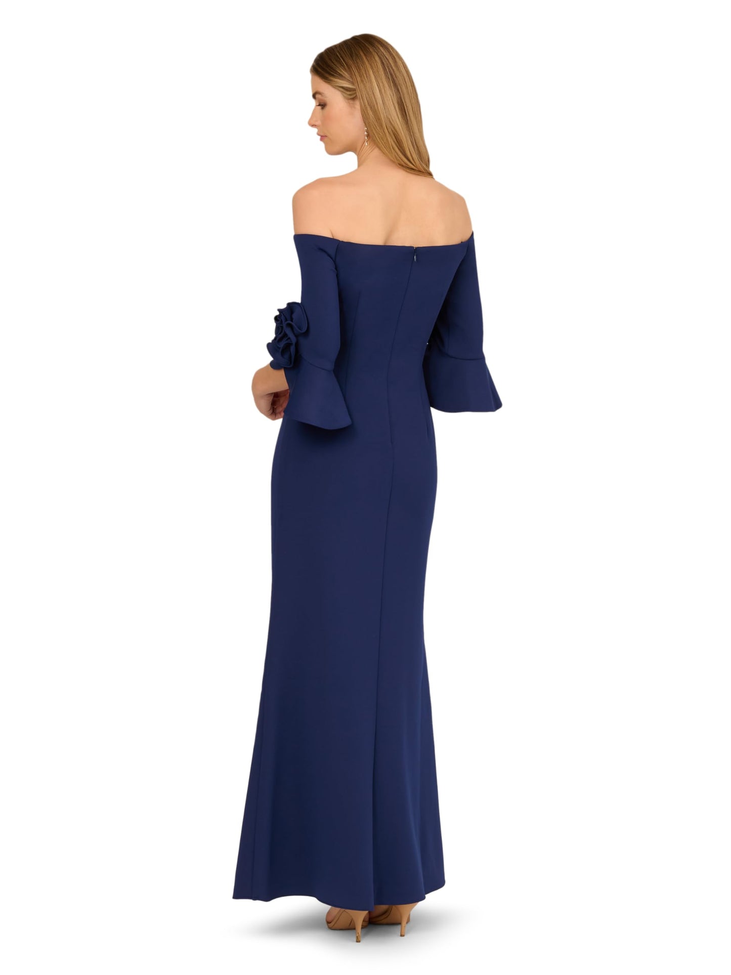 Adrianna Papell Rosette Scuba Crepe Gown, Navy Satn, 12