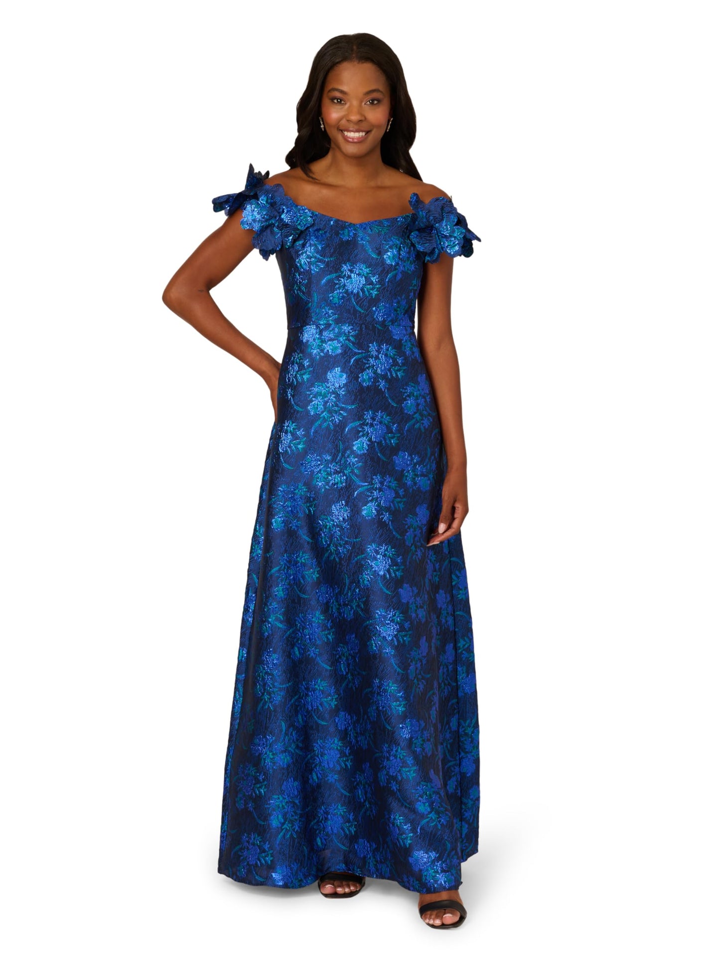 Adrianna Papell Women's Floral Jacquard Gown, Navy/Blue Multi, 18