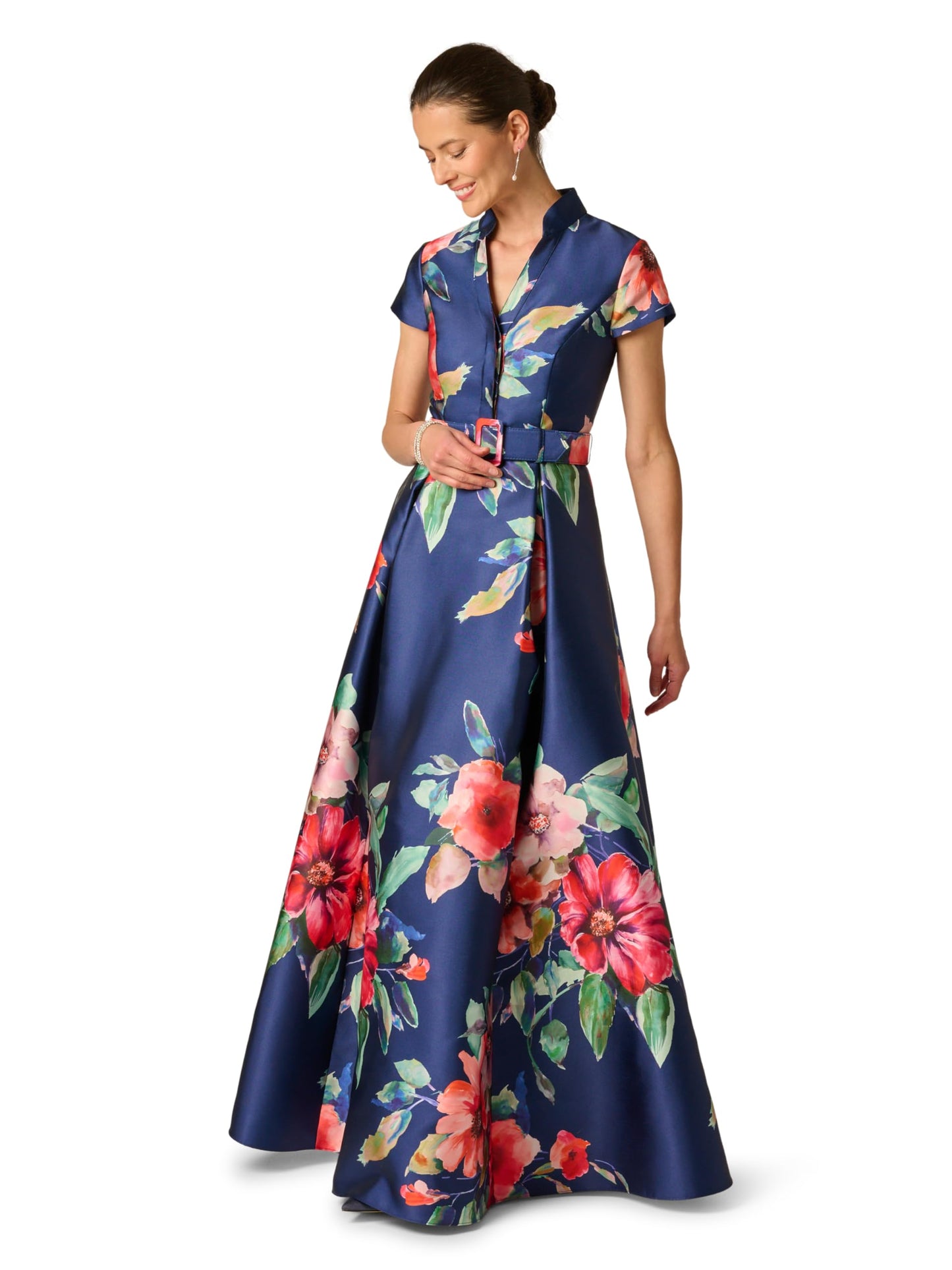 Adrianna Papell Floral Mikado Gown, Navy Multi, 18
