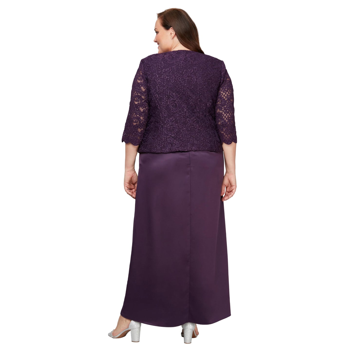 Alex Evenings Women's Plus Size Long A-Line Mock Dress with Jacket, Aubergine, 18 Plus