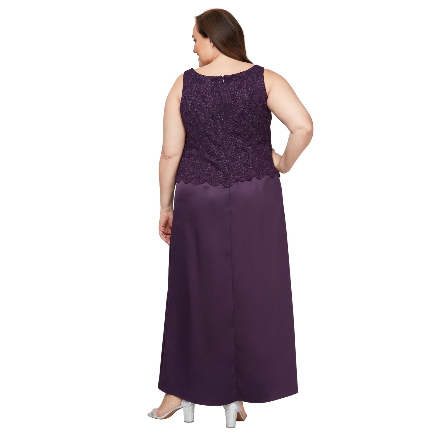 Alex Evenings Women's Plus Size Long A-Line Mock Dress with Jacket, Aubergine, 18 Plus