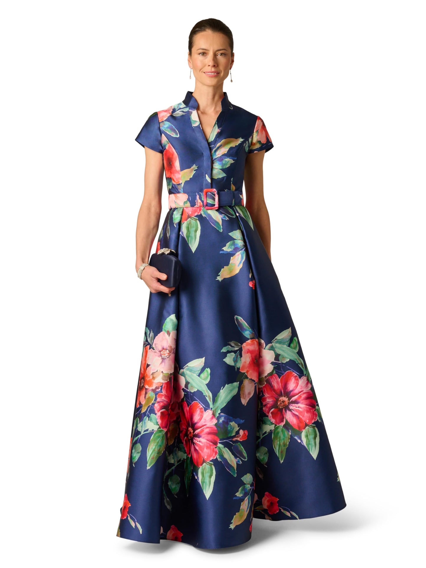 Adrianna Papell Floral Mikado Gown, Navy Multi, 18