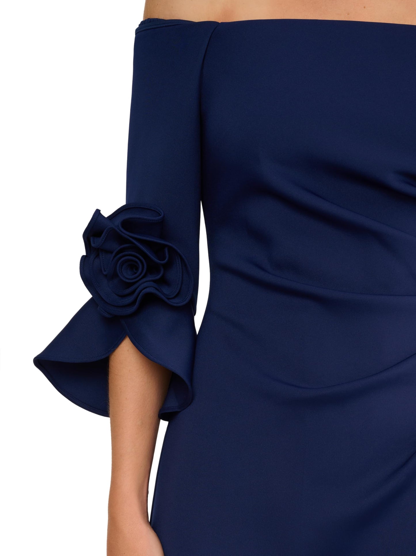 Adrianna Papell Rosette Scuba Crepe Gown, Navy Satn, 12