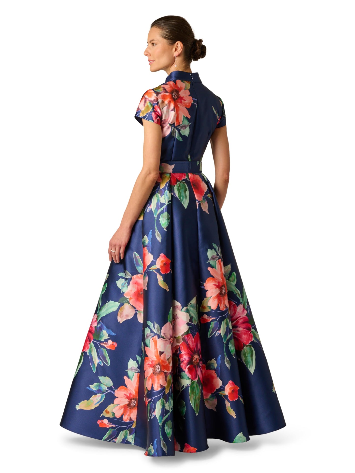 Adrianna Papell Floral Mikado Gown, Navy Multi, 18
