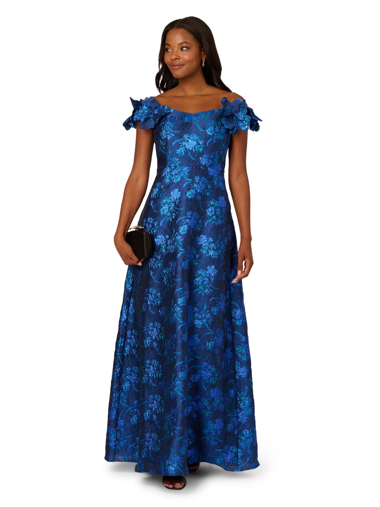 Adrianna Papell Women's Floral Jacquard Gown, Navy/Blue Multi, 18