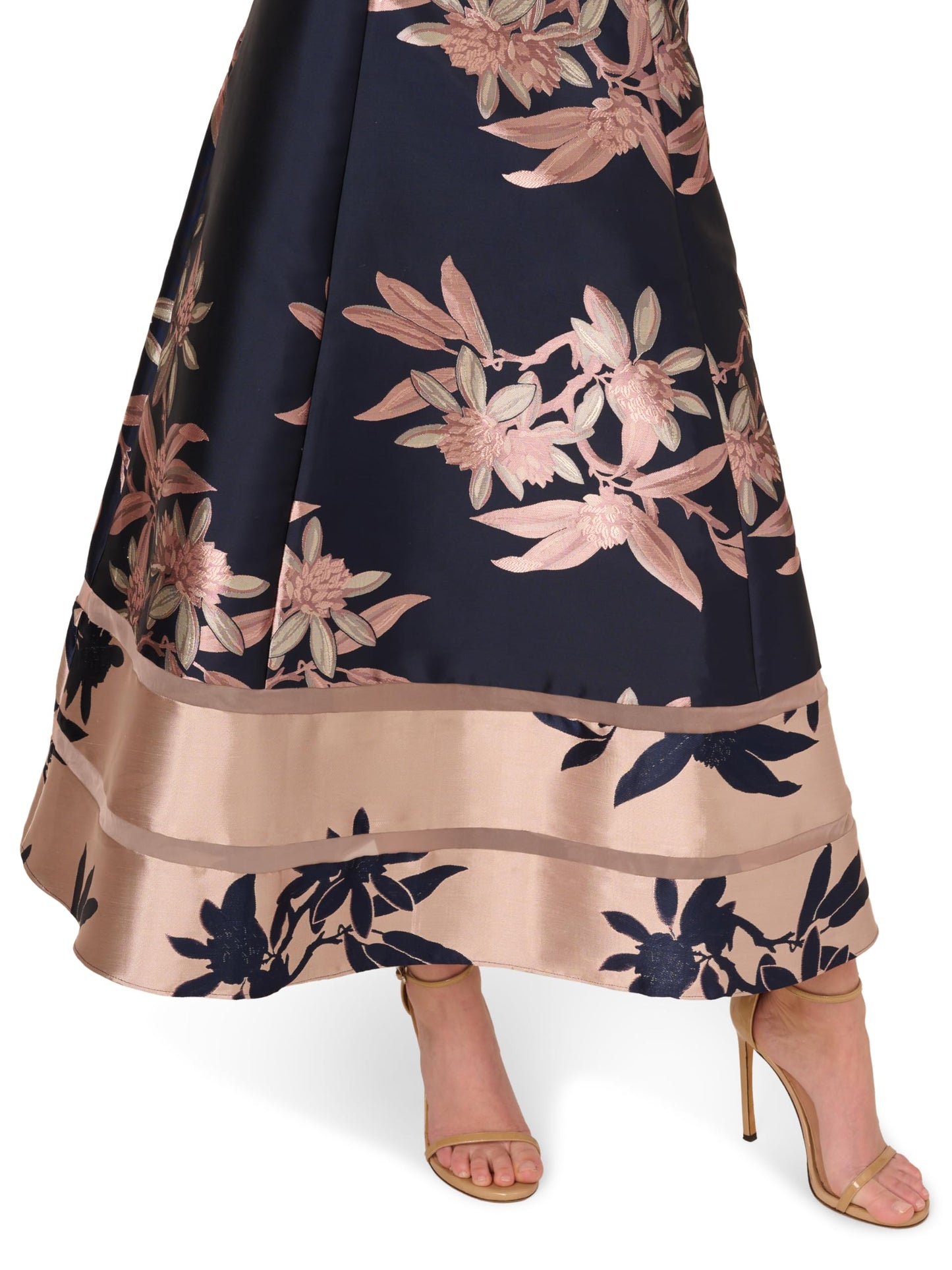 Adrianna Papell Women's Off Shoulder Jacquard Dress, Navy/Blush, 18