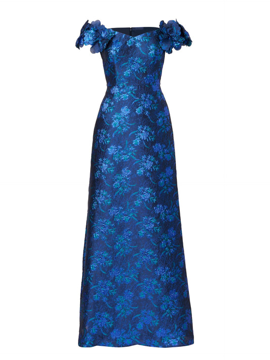Adrianna Papell Women's Floral Jacquard Gown, Navy/Blue Multi, 18