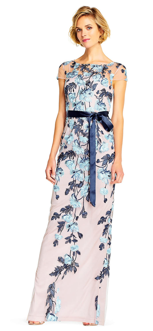 Adrianna Papell Women's Cascading Floral Colmn Gwn Dress, Midnight Multi/Nude, 8