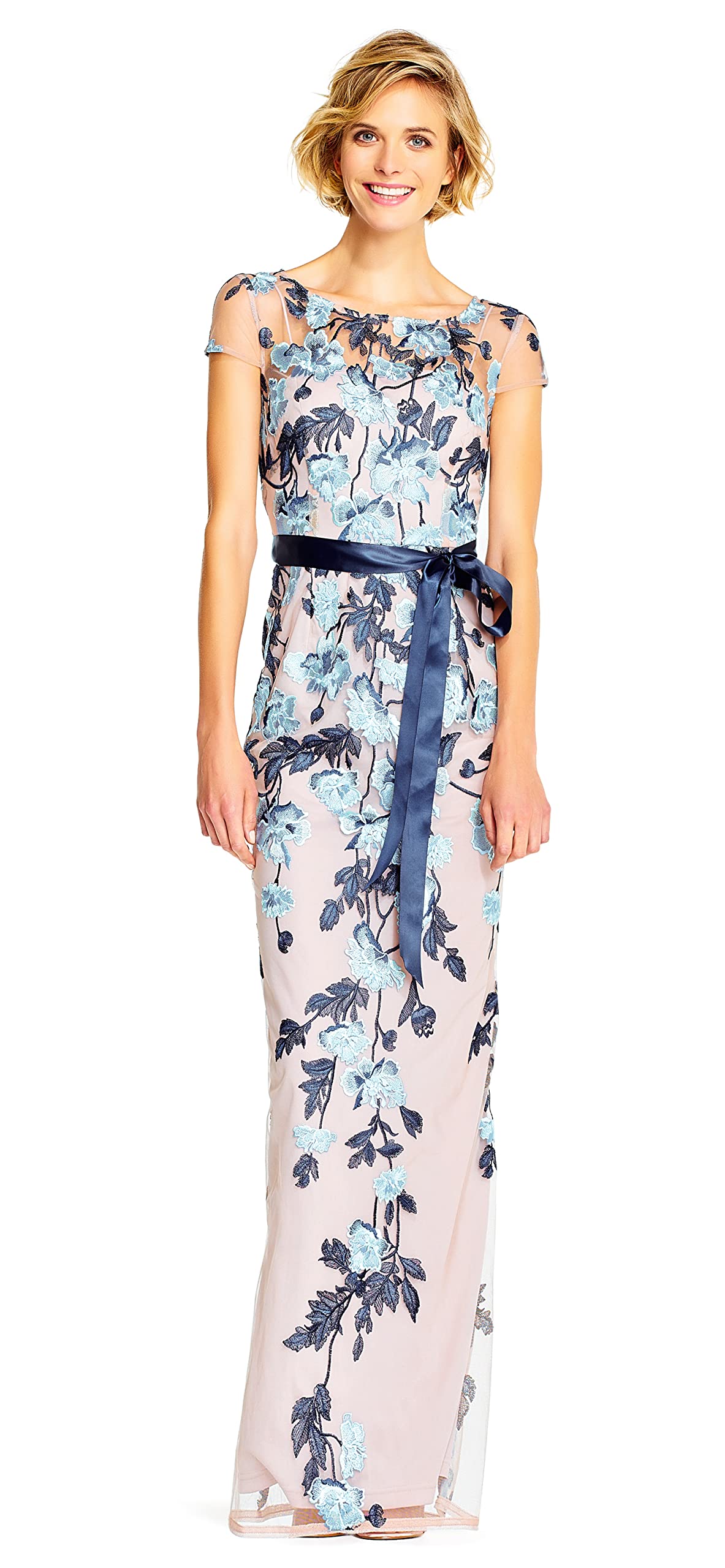 Adrianna Papell Women's Cascading Floral Colmn Gwn Dress, Midnight Multi/Nude, 8