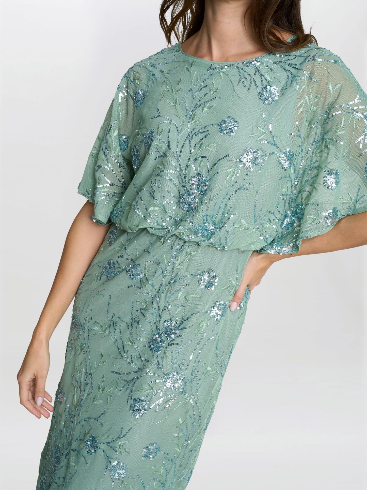 Gina Bacconi Women's Sequin Midi Dress Cocktail, SAGE, 22